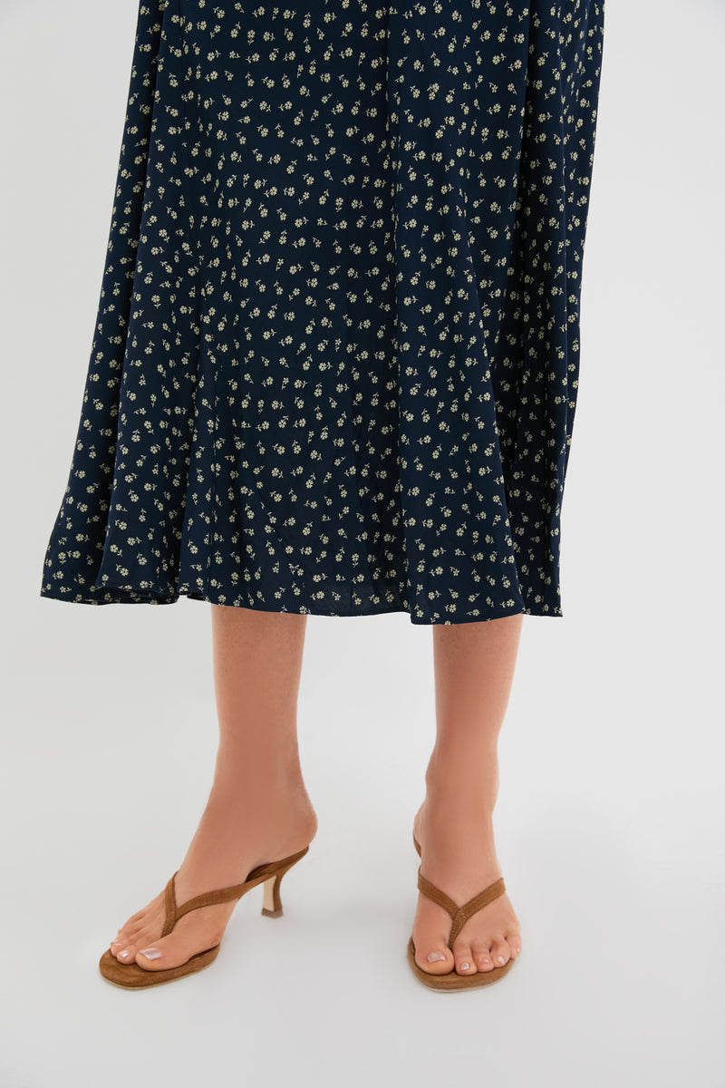 Midnight Daisy Printed Vintage Woven Sweetheart Sleeveless A-Line Dress