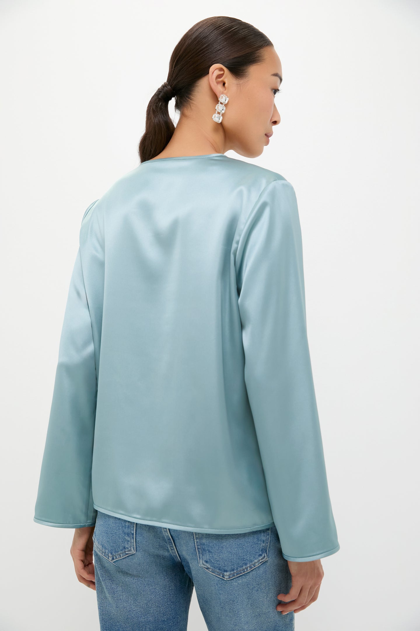 Ice Blue Satin Tatiana Blouse