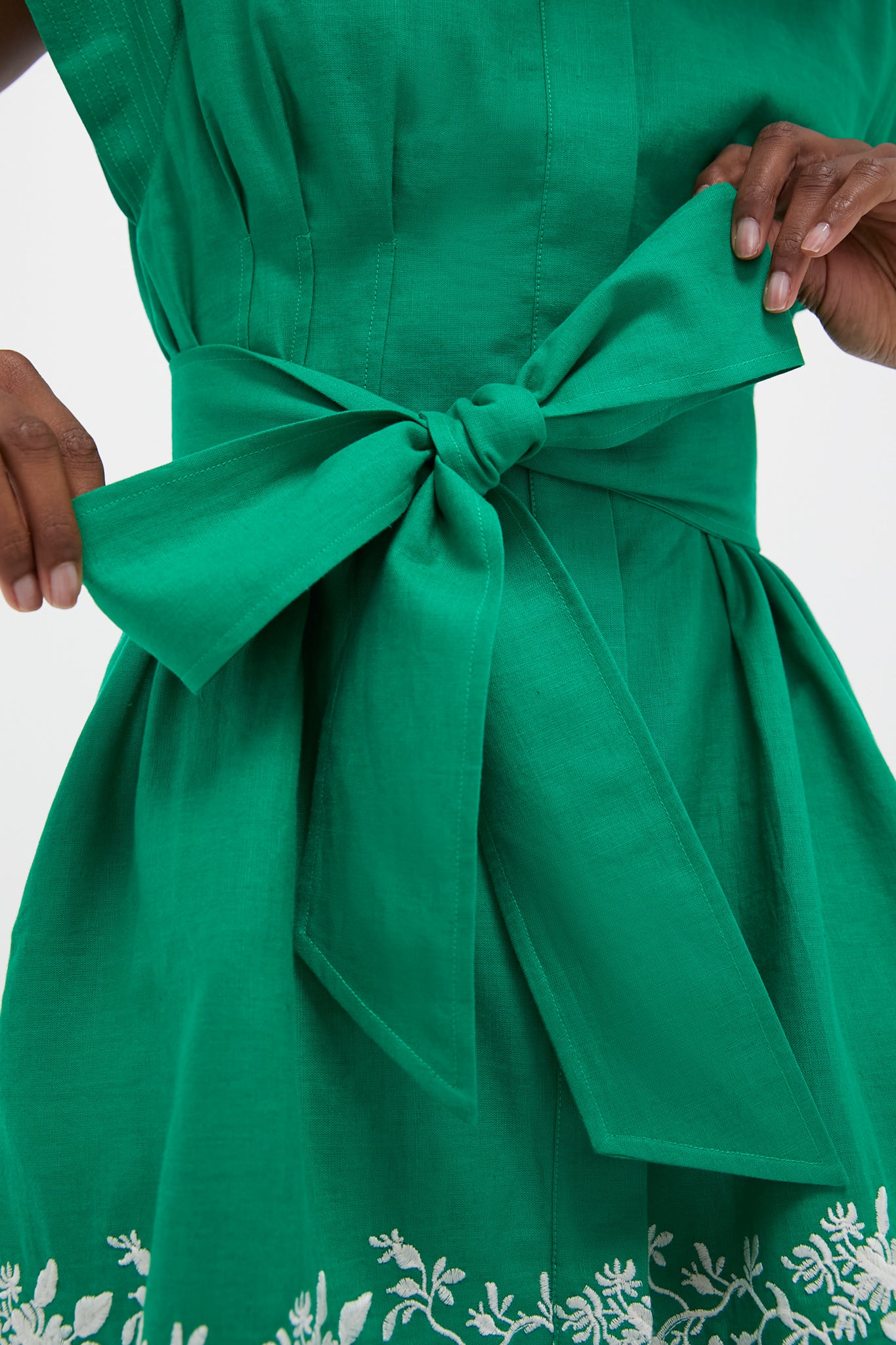 Garden Green Embroidered Cotton Linen Mini Callie Dress