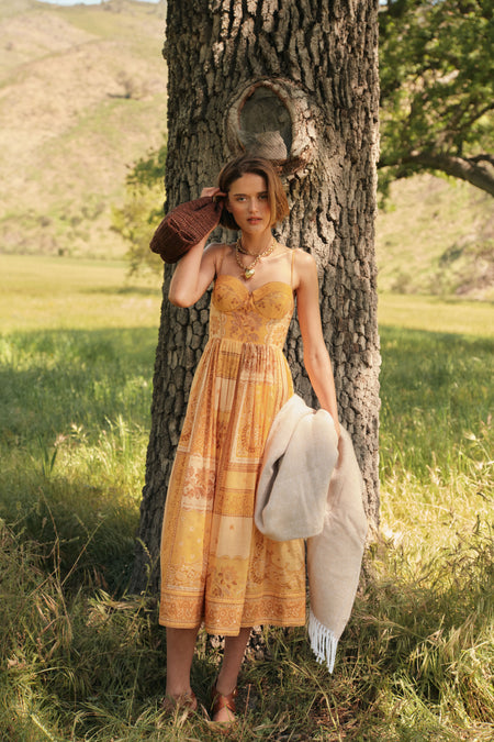 Mustard Bandana Lucky Corset Midi Dress