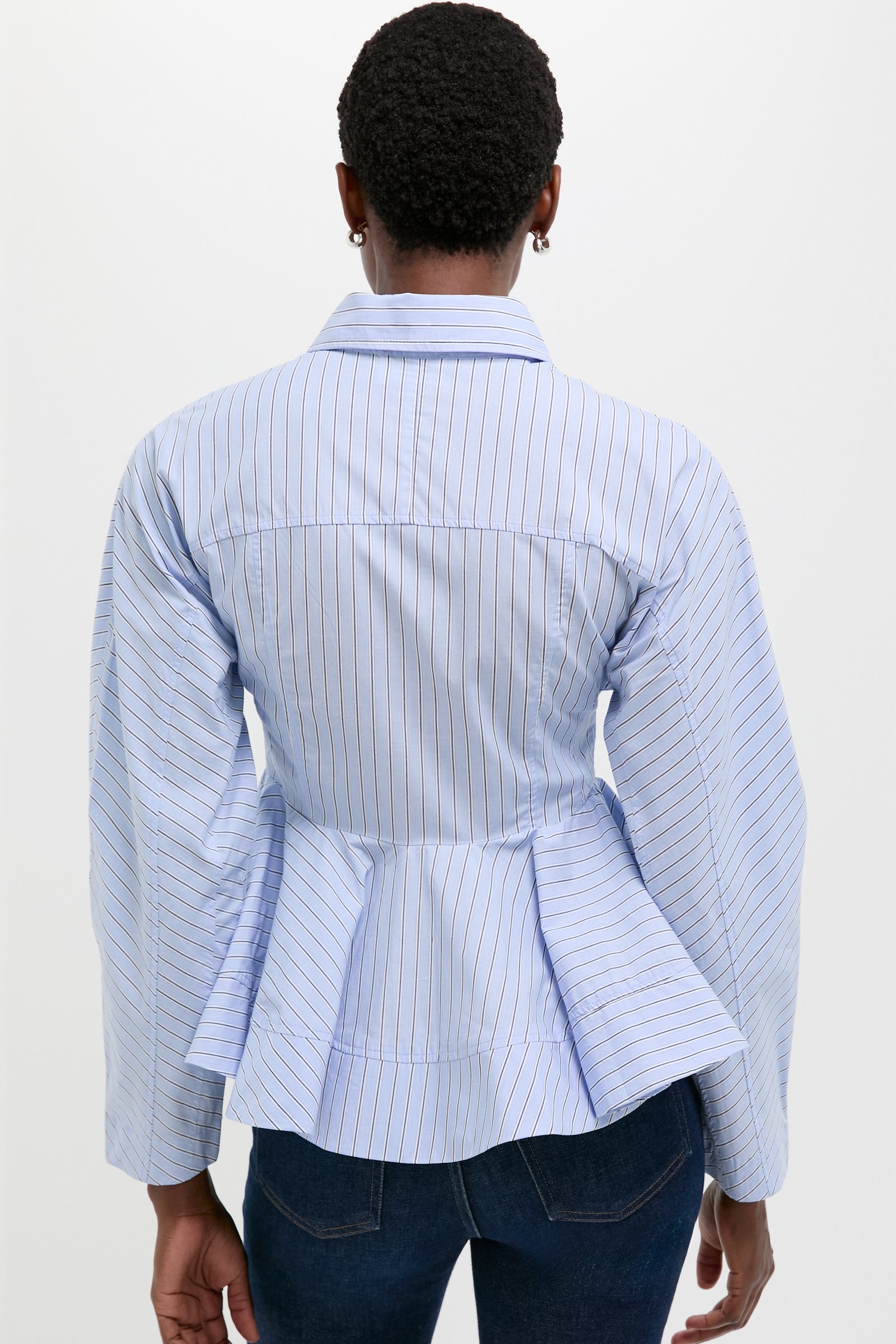 Lavender Lustre Stripe Cotton Peplum Shirt