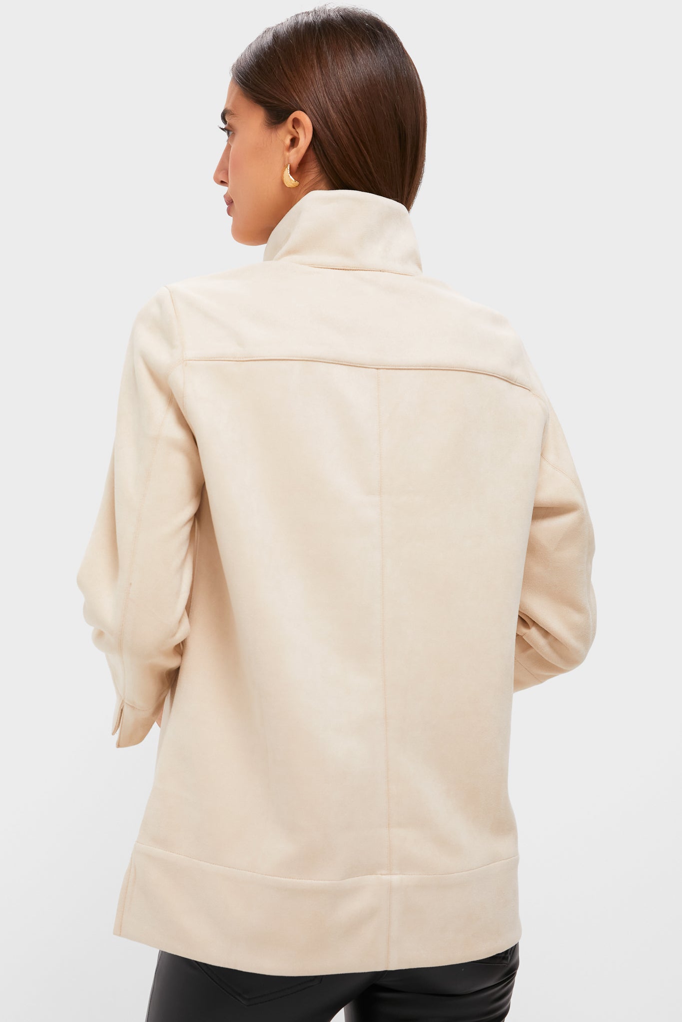 Bone Suede Margot Stand Collar Blouse