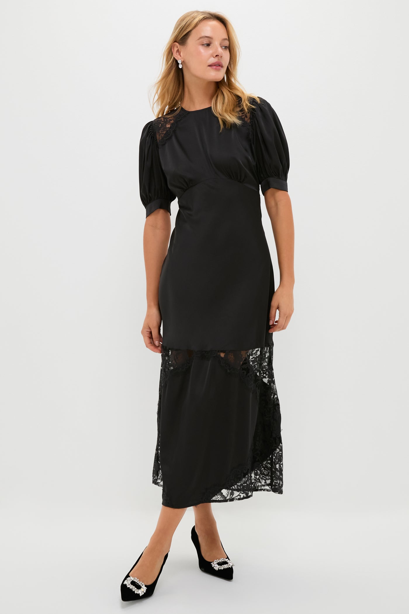 Hyacinth House Black Lace Pierpont Midi Dress Black Lace / XXS Hyacinth House Black Lace Pierpont Midi Dress Black Lace / XXS