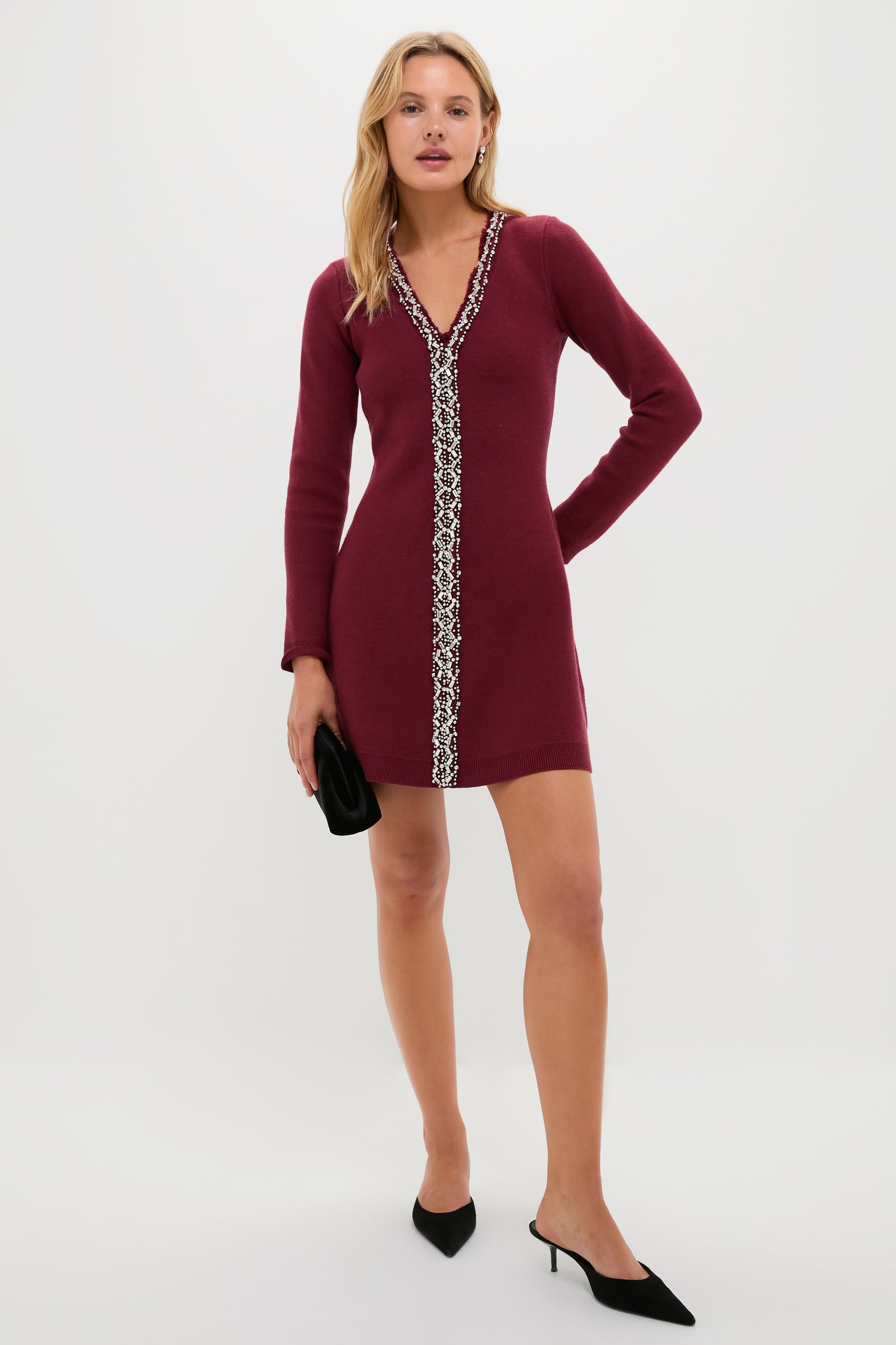 Oxblood Embellished Knit Simms Mini Dress