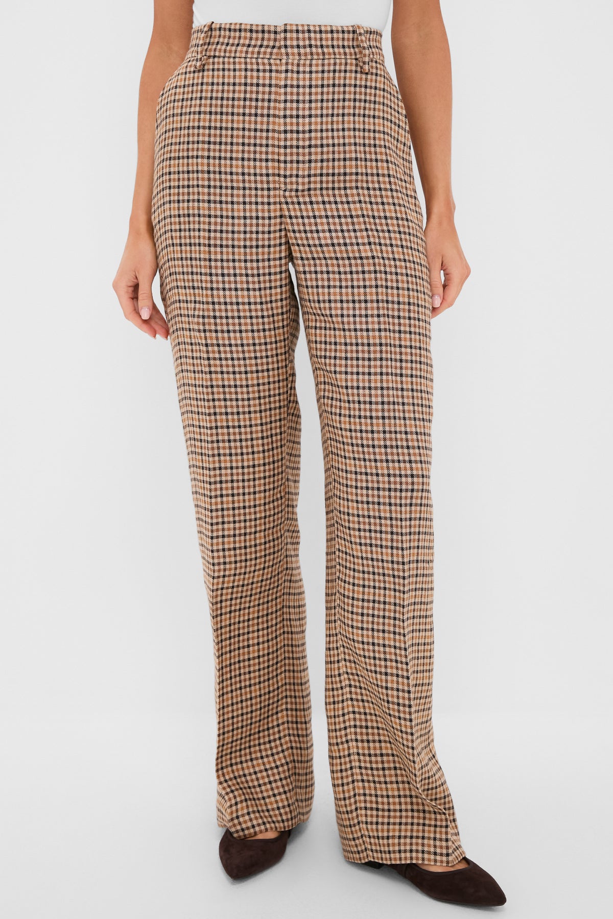 Country Plaid Linen Tweed Woven Standard Flare Pants
