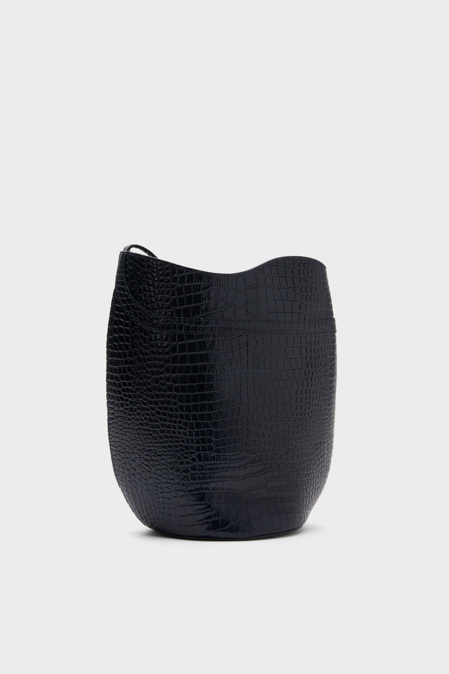 Navy Croc Embossed Belted Bucket Bag