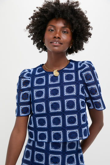 Navy & Sky Blue Crochet Banks Top