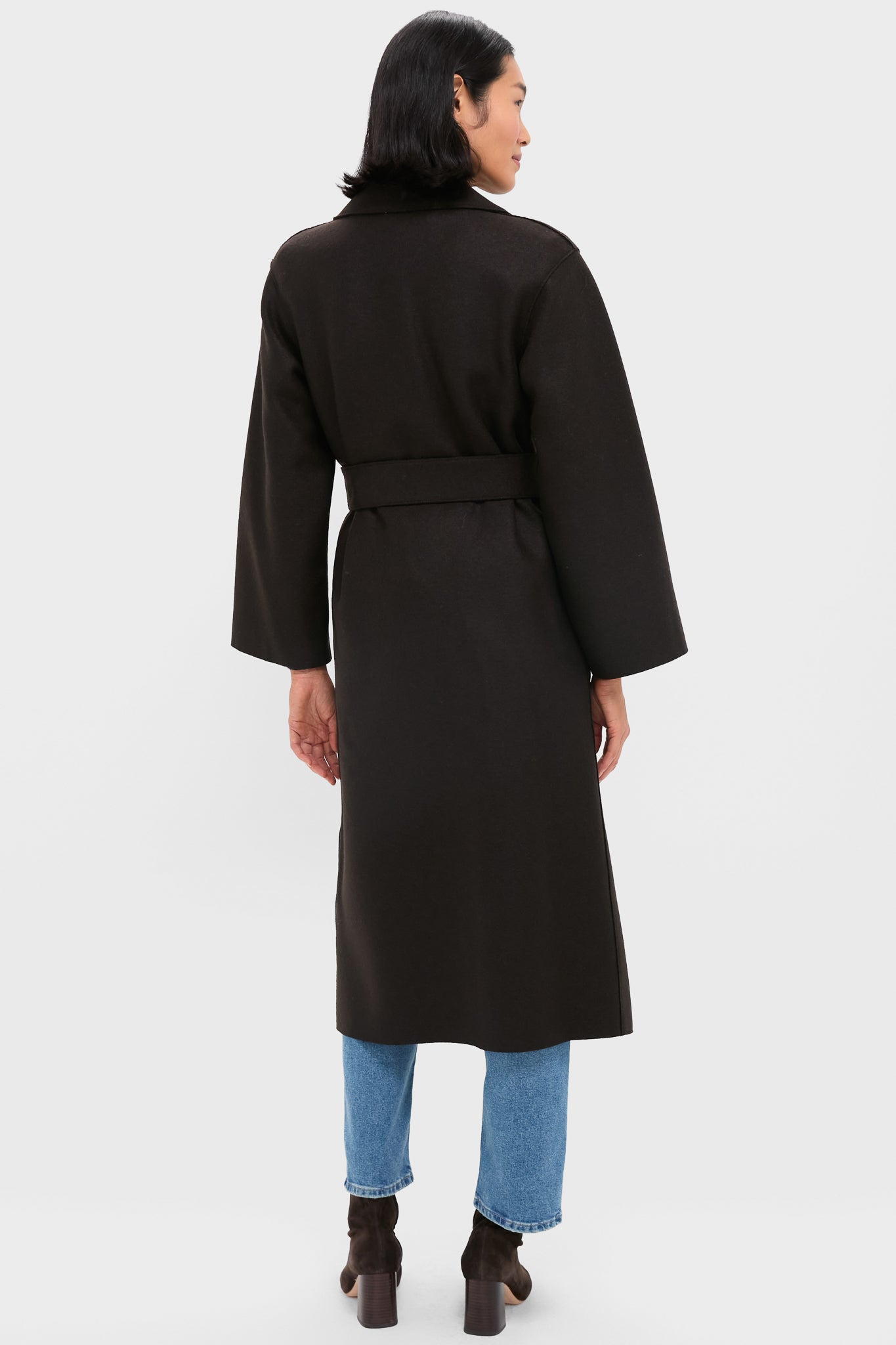 Dark Brown Belted Clutch Pressed Wool Coat | Harris Wharf London