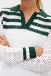 White and Green Mesh Fischer Sweater