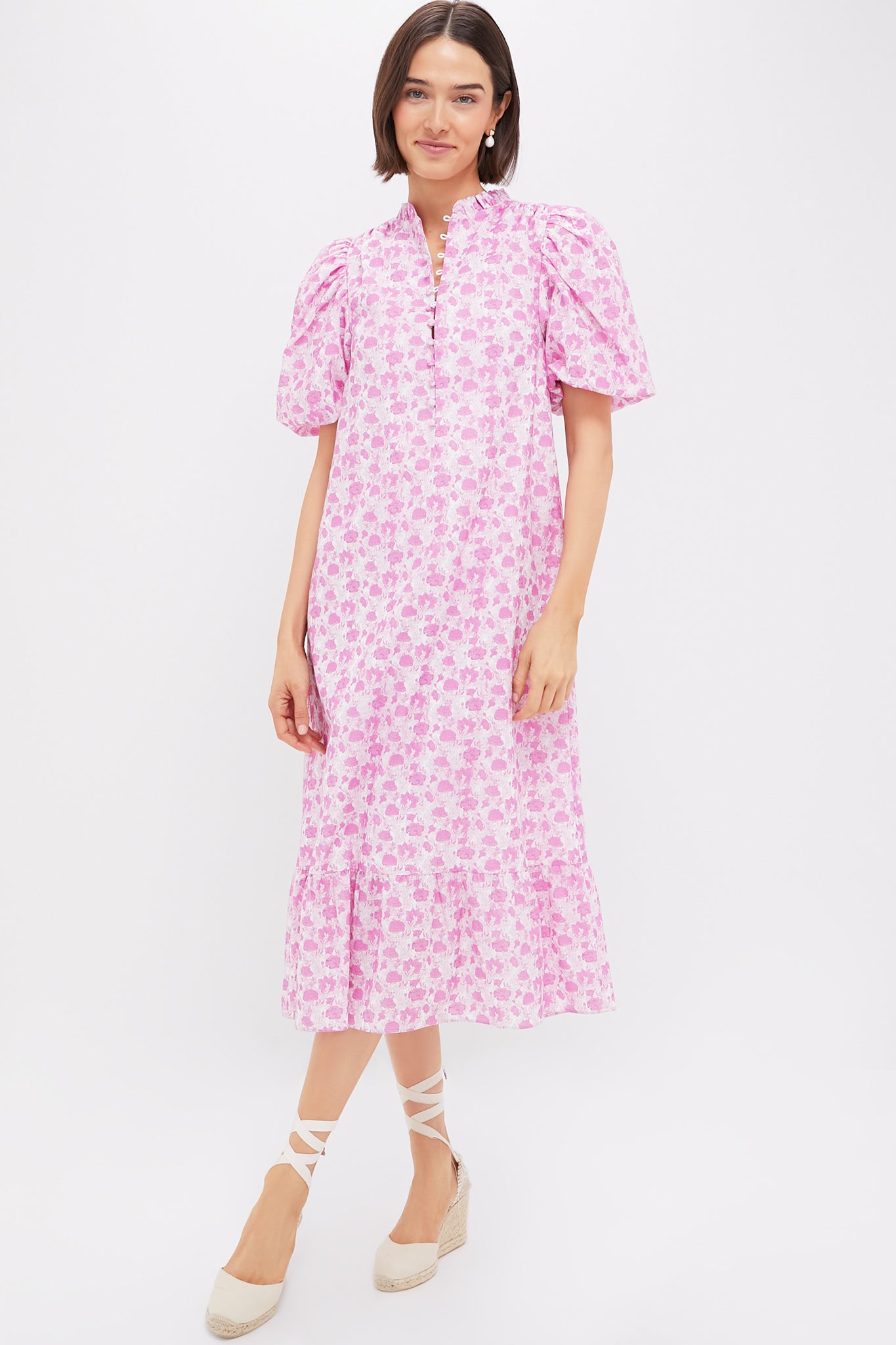 Pink & White Floral Mimi Midi Dress