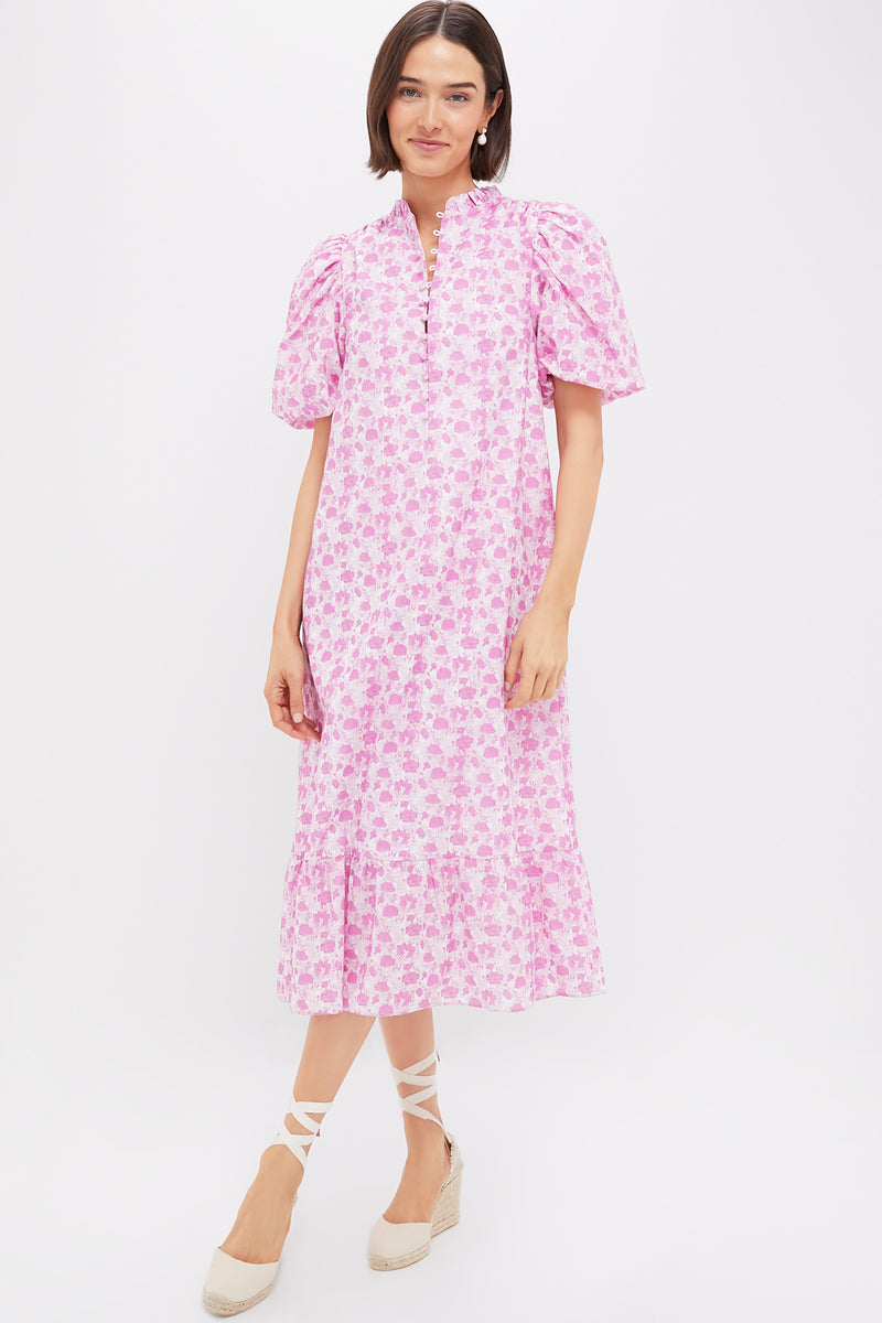 Pink & White Floral Mimi Midi Dress