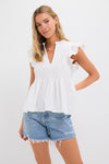 White Flutter Sleeve Smocked Irma Top