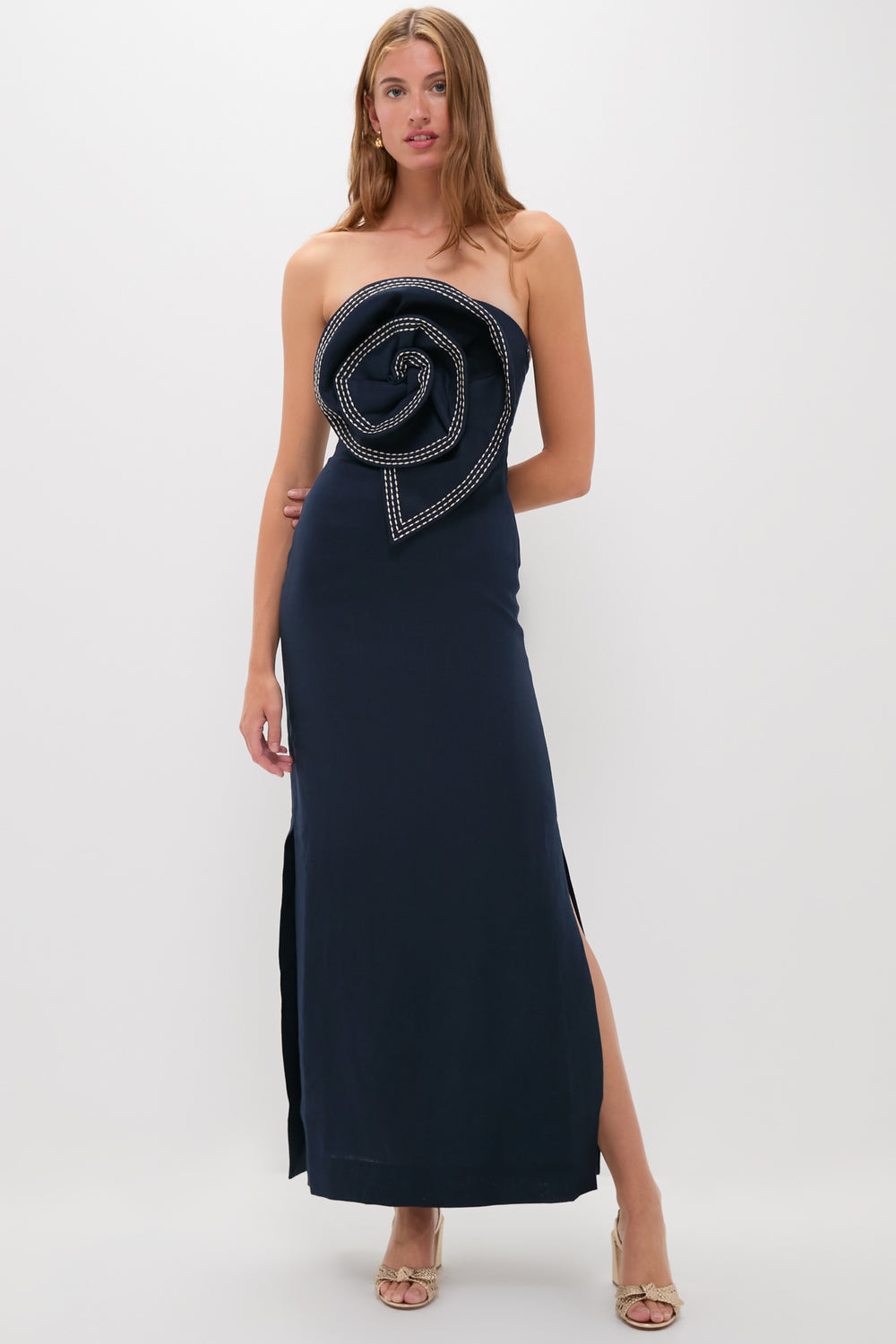 andres otalora maxi dress Navy Tactos Embroidered Maxi Dress