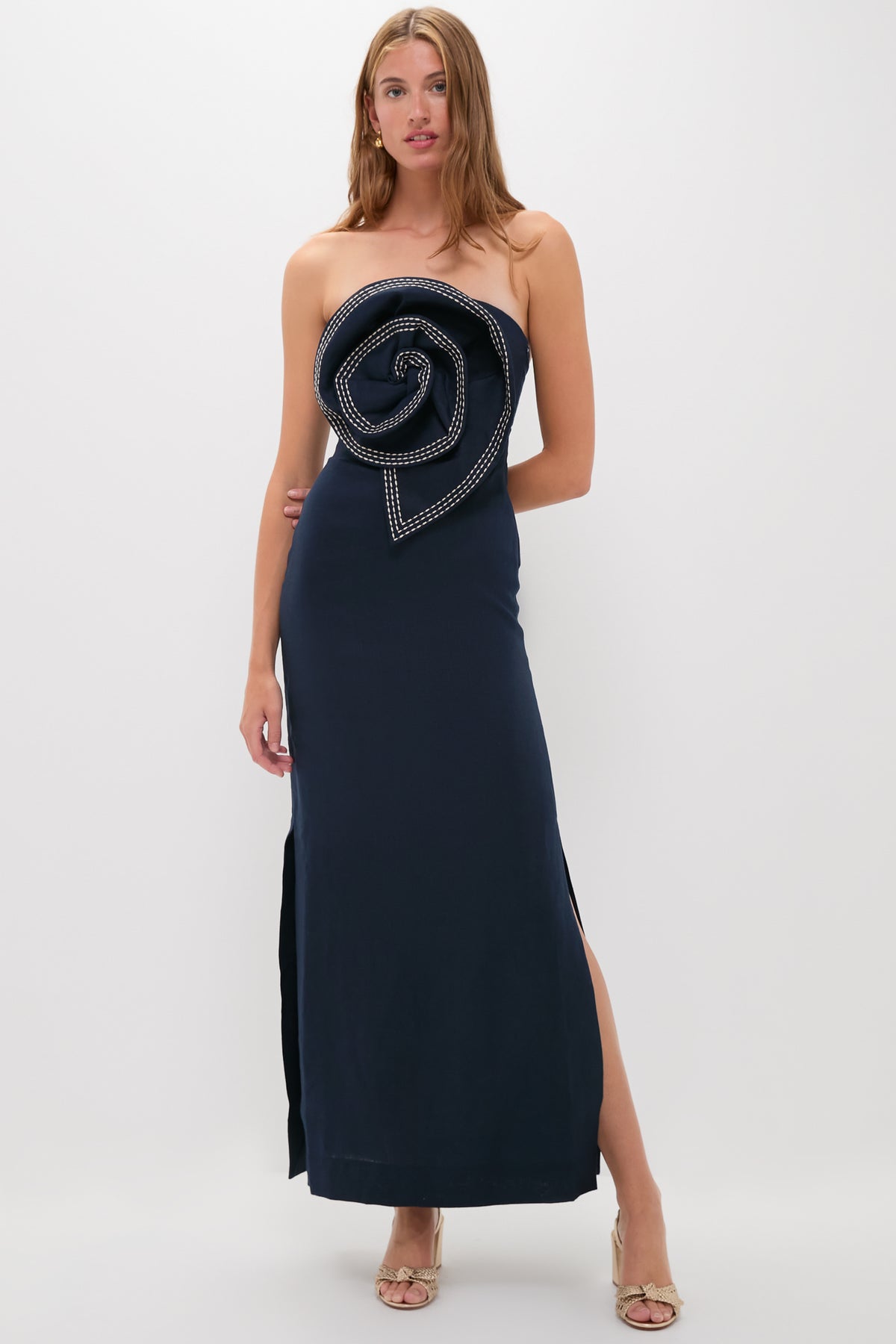 green emerald velvet dress Arabella Tulle Maxi Dress Navy & Gold