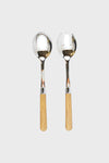 Albero Oak Salad Server Set features a classic, effortless design with polished metal heads and wooden handles, combining fun and high-end style for any dining occasion.