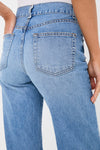 Blondie Vandam Jean showcases an effortless, classic design with a high-rise, slim fit through the hips, and a fun wide-leg silhouette, exuding high-end appeal.