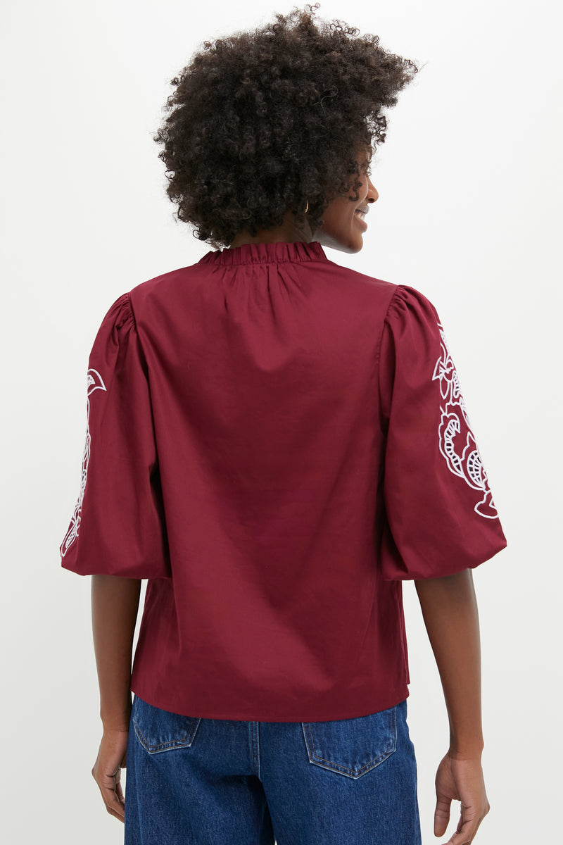 Plum with Lilac Embroidery Floria Blouse