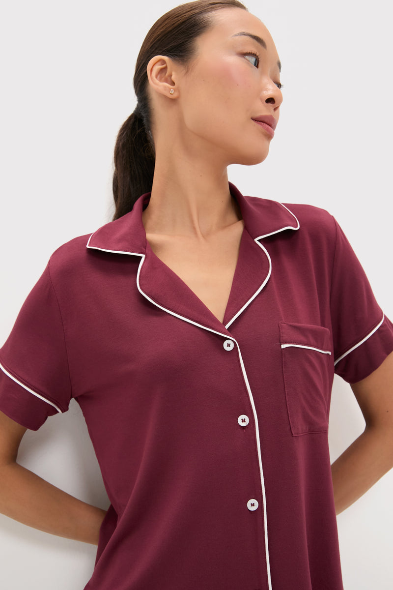 Bordeaux and Ivory Gisele Relaxed Short PJ Set