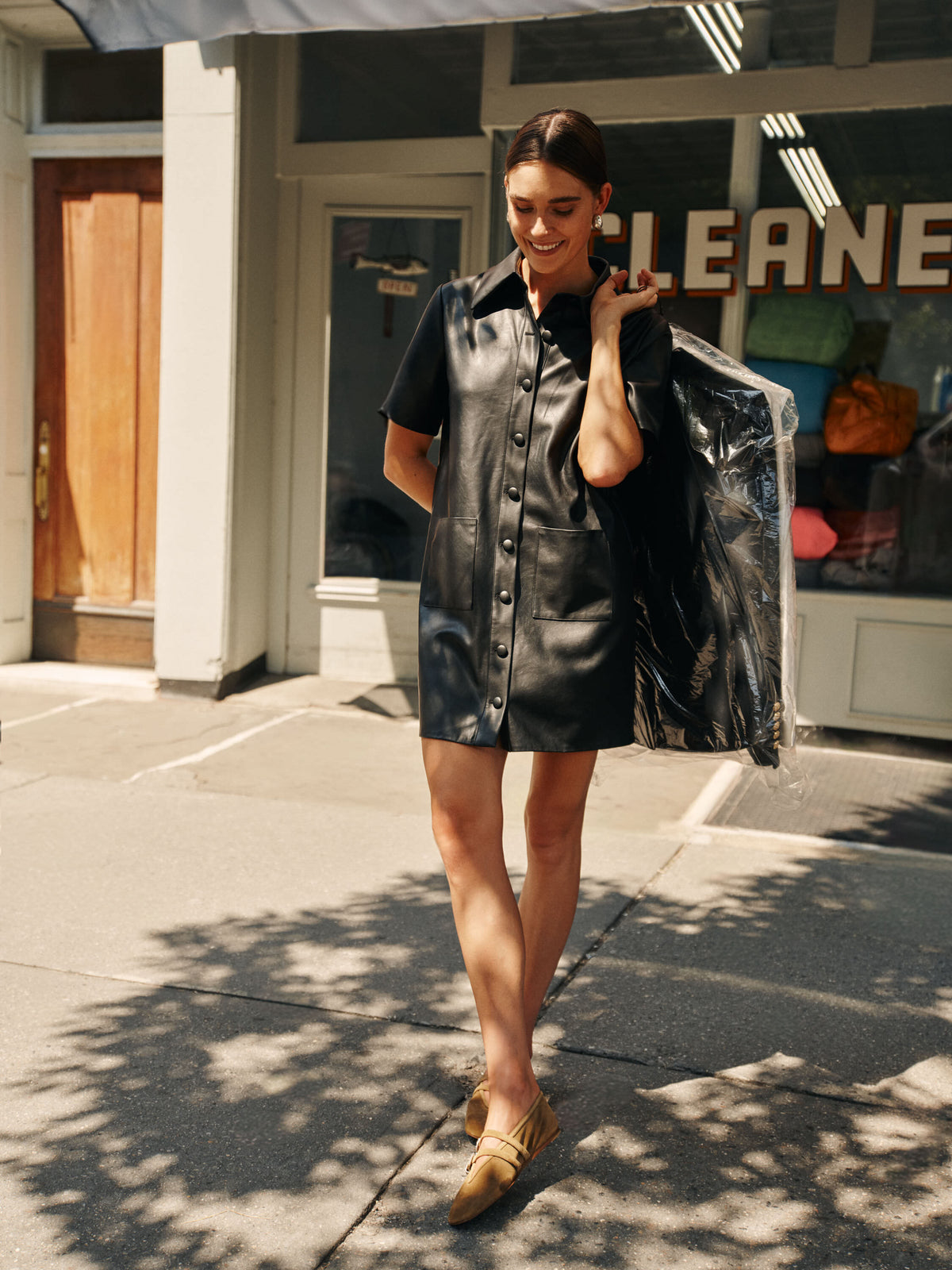 Tuckernuck Black Leather Violetta Shirt Dress Black / XXS Tuckernuck Black Leather Violetta Shirt Dress Black / XXS