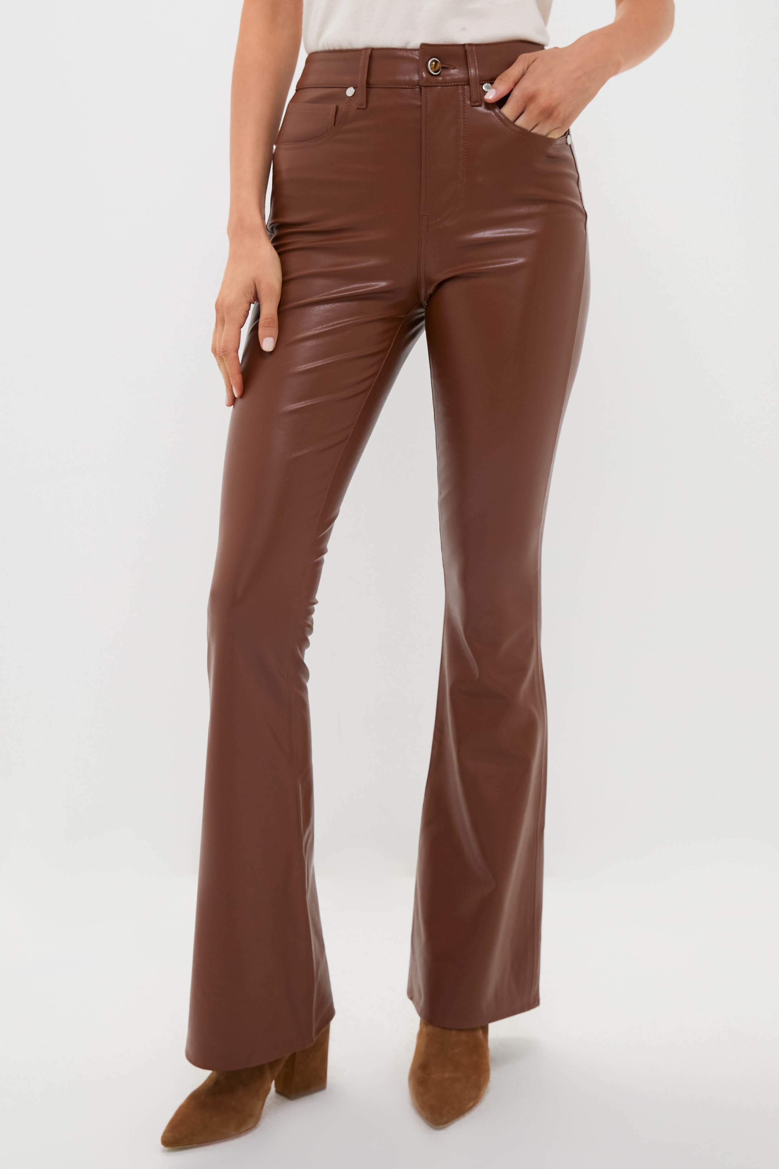 Mahogany Faux Leather Beverly High Rise Skinny Flare | Veronica Beard