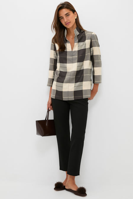 Mairead Check Plaid Margot Stand Collar Blouse