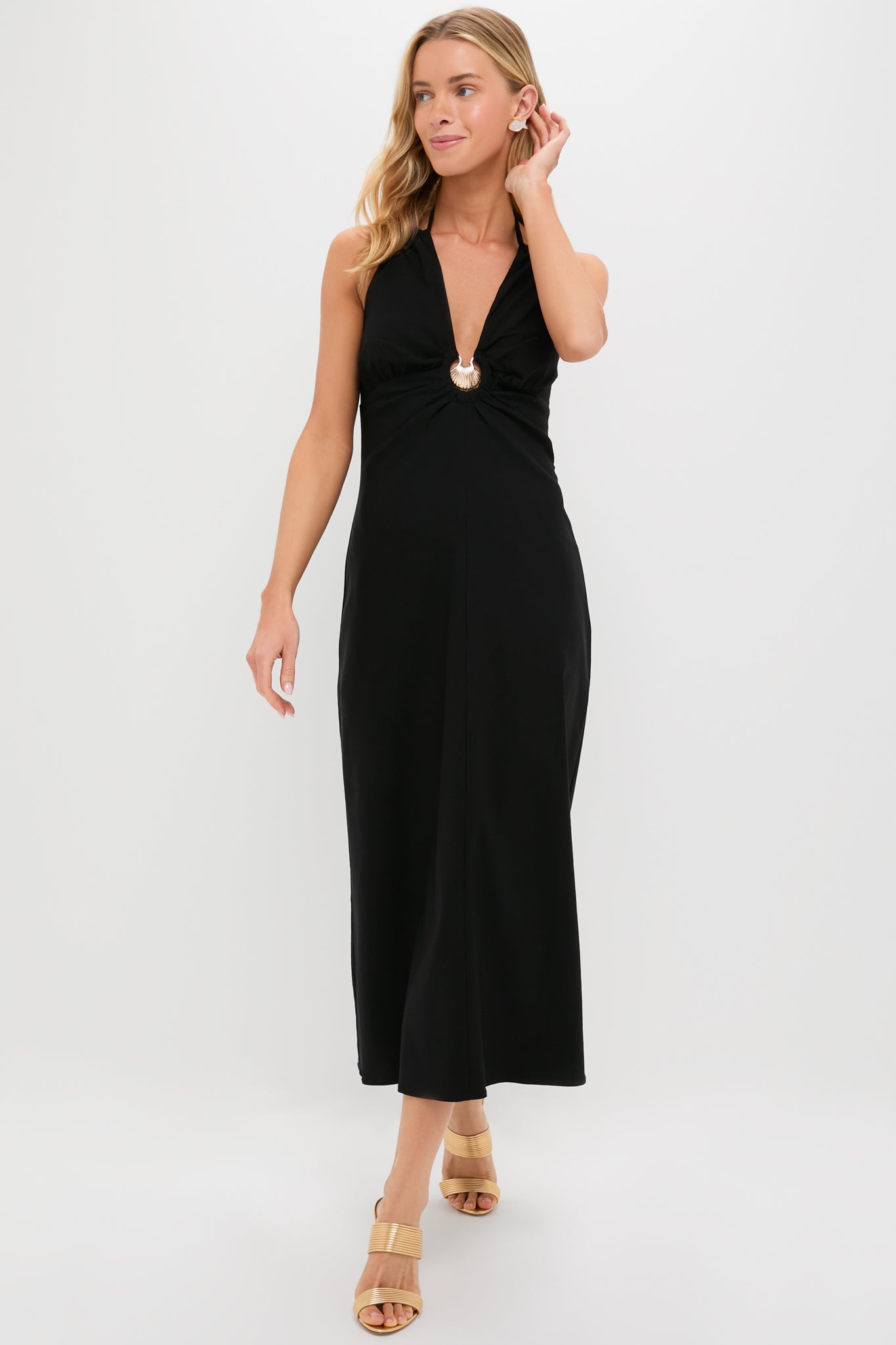 Black Seashell Dionis Midi Dress