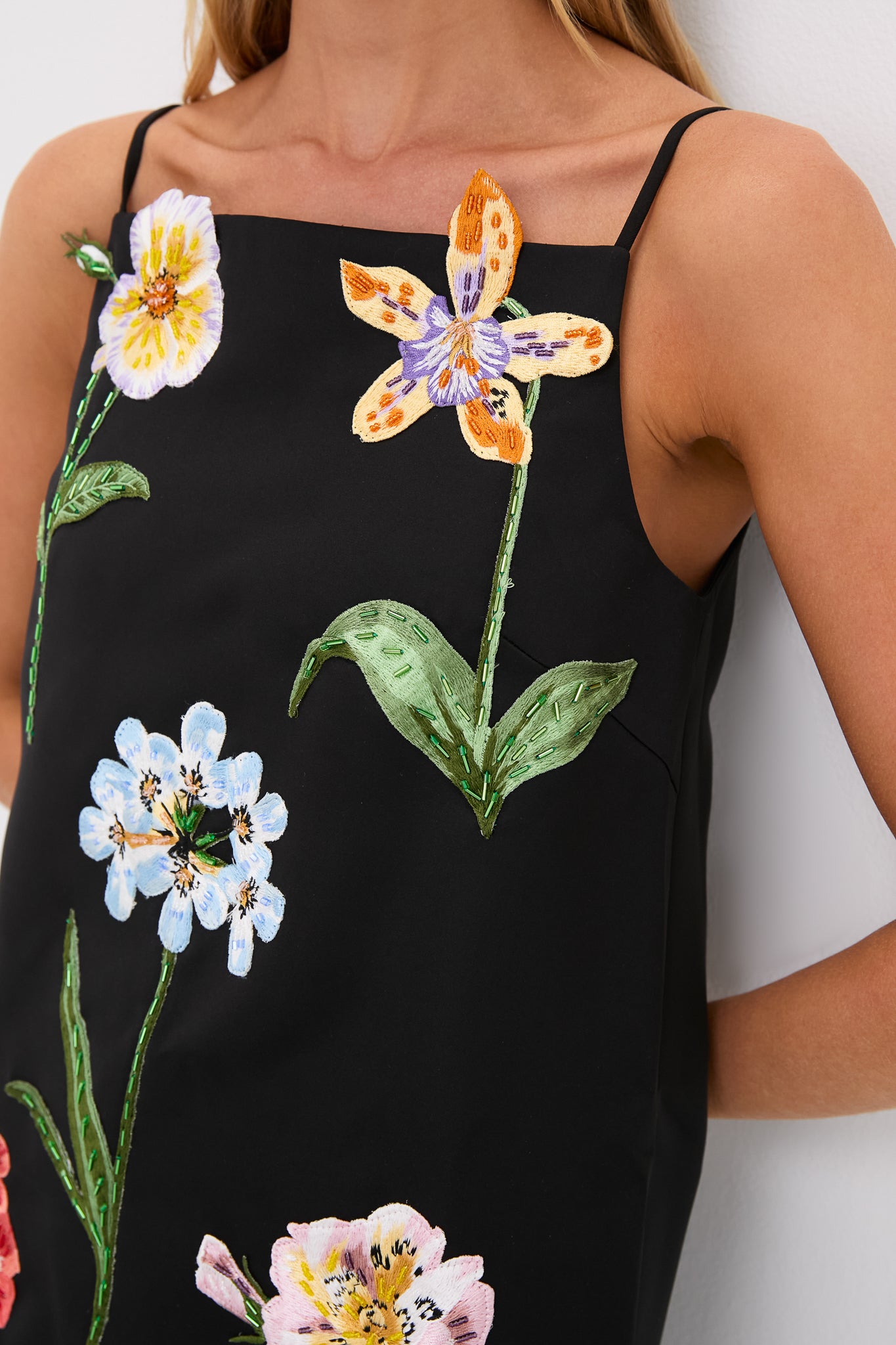 Ebony Botanical Print Leia Embroidery Mini Dress | Leo Lin