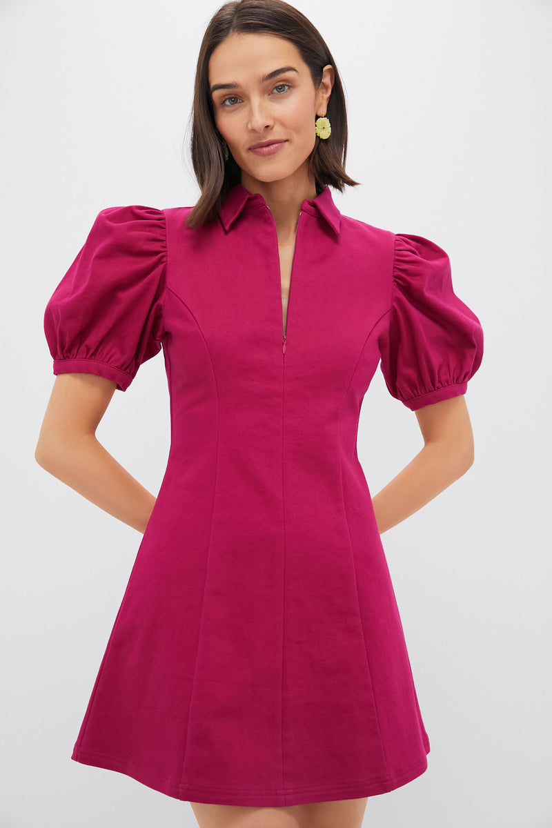 Raspberry Front Zip Denim Mini Dress | Hyacinth House