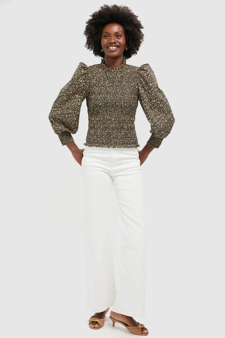 Black & Tan Floral Smocked Montgomery Blouse