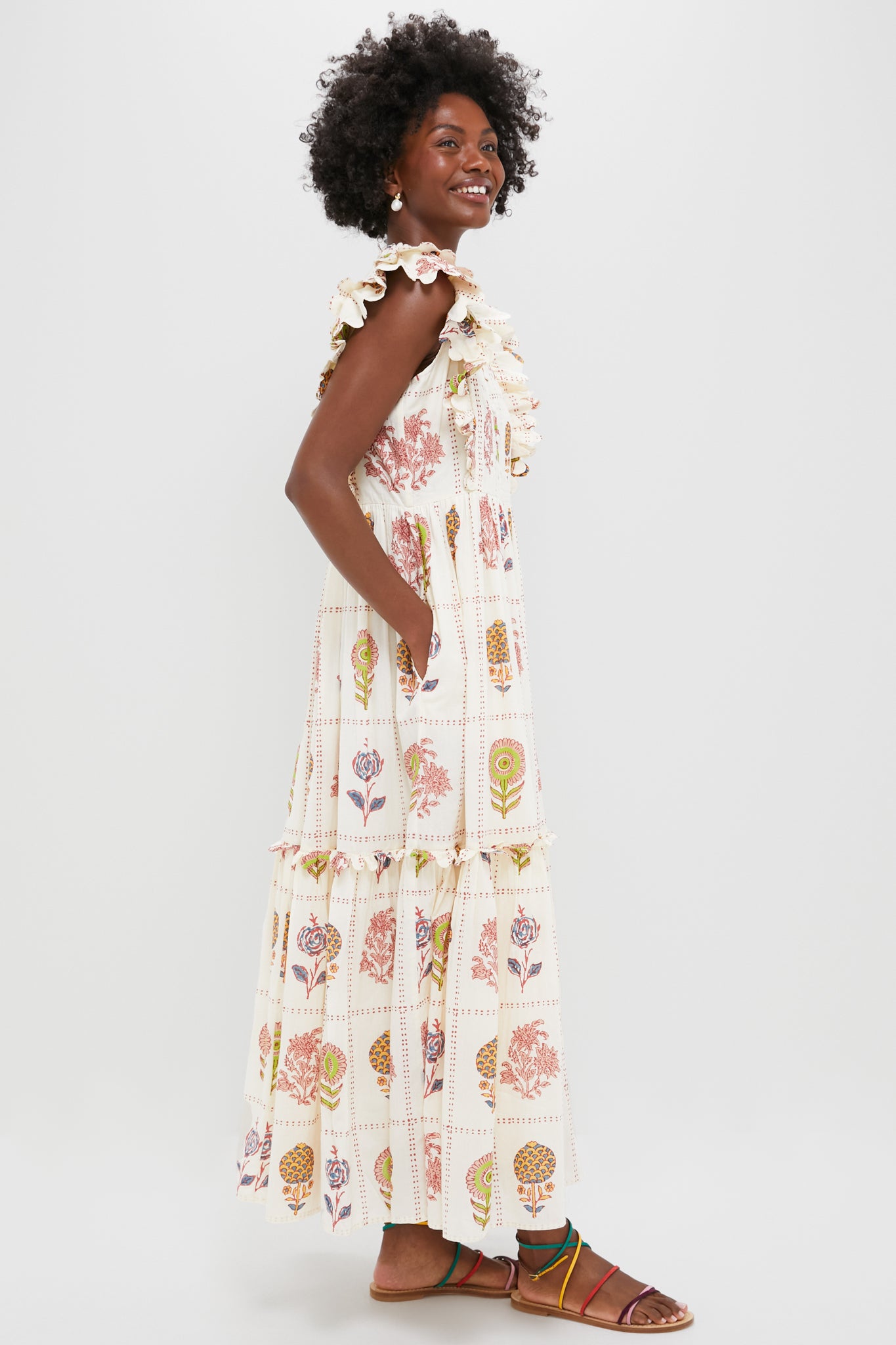 Taormina Cream Scallop Pintuck Maxi Dress