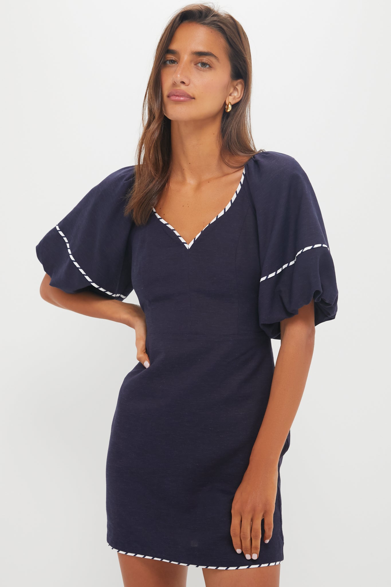 usmc dress blue deltas Liv Pleated Long Sleeve Mini Dress in Navy Blue