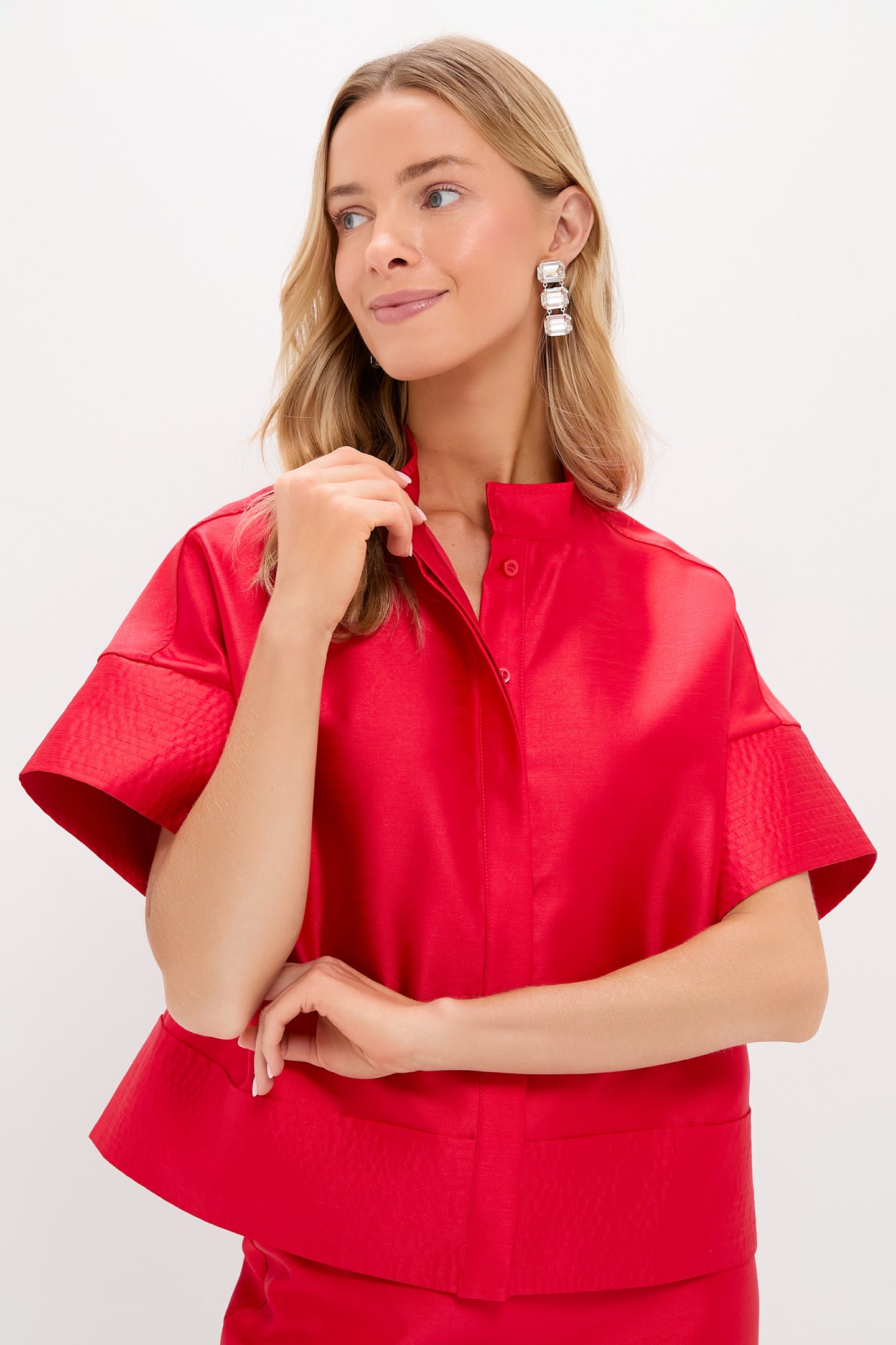 Red Dupioni Trapunto Stitch Sofia Shirt