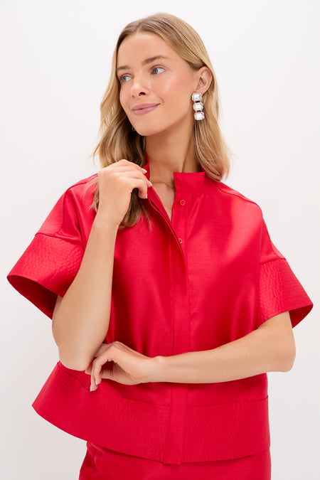 Red Dupioni Trapunto Stitch Sofia Shirt