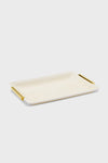 Small Cream Shagreen Vanity Tray with gold-tone handles, featuring a classic, high-end shagreen finish and curved edges for an effortless, organized display.