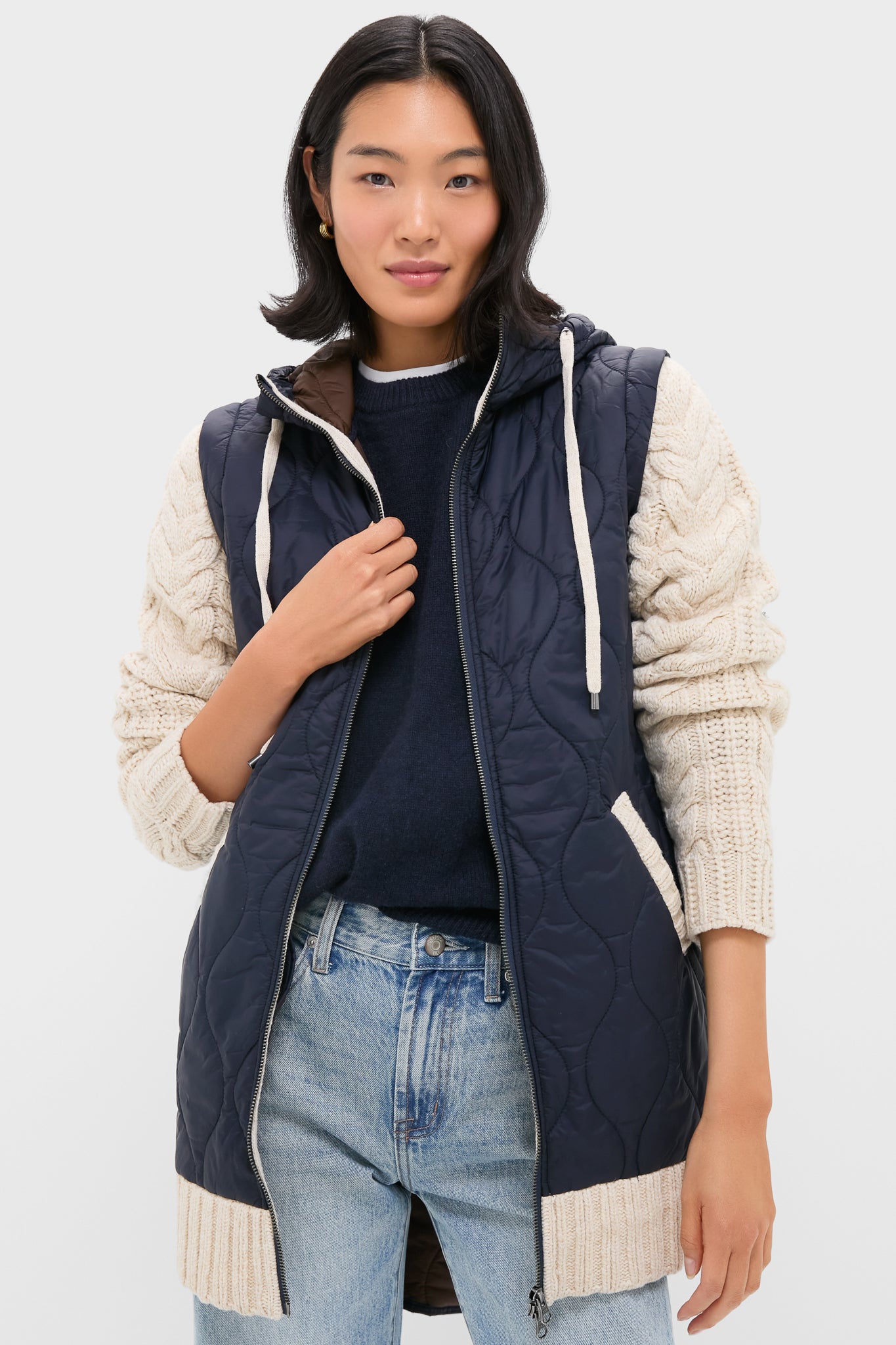 Navy and Heathered Sand Barrows Mixed Media Jacket | Veronica Beard