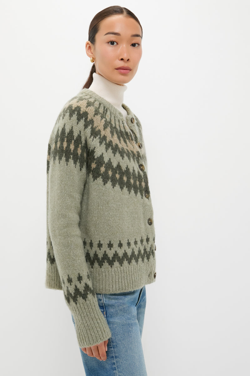 Fir Green Lurex Marlow Fair Isle Cardigan