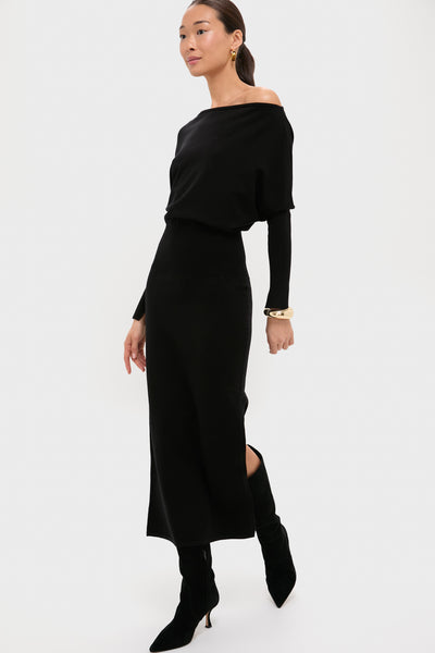 janese off shoulder midi dress Black Janese Off Shoulder Midi Dress