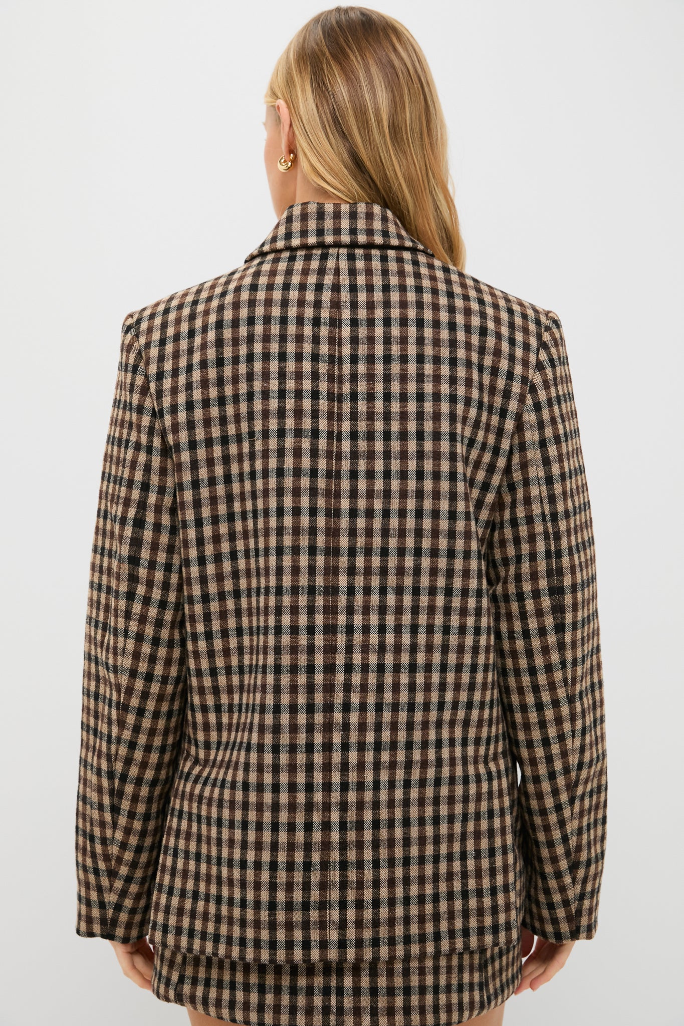 Chicory Coffee Check Wool Mix Oversized Blazer