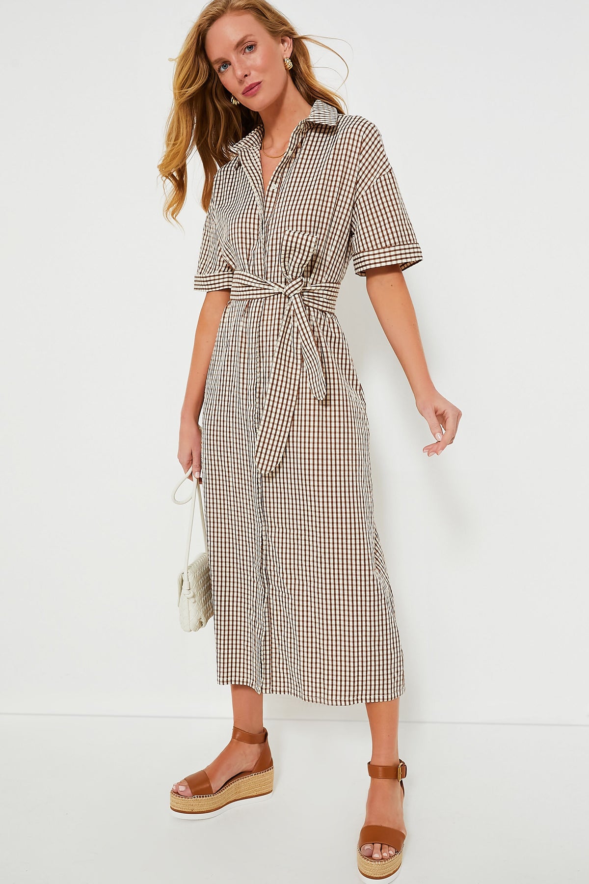 Pomander Place Brown Gingham Seersucker Zacara Dress Light Brown Gingham / XS