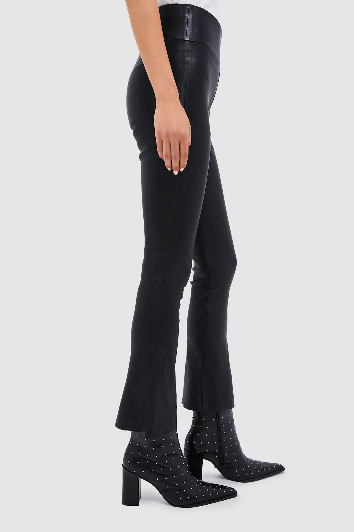 Black Leather Ankle Flare Legging