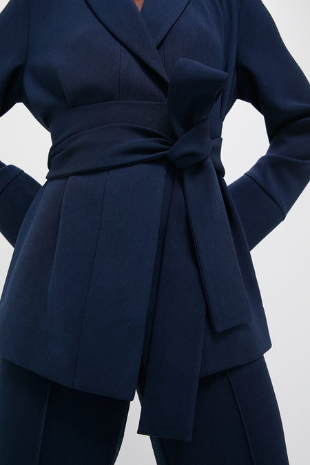 Navy Crepe Talia Wrap Blazer