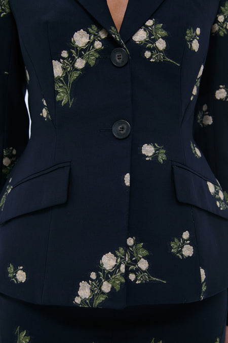 Midnight Blue Fitted Single Breasted Blazer