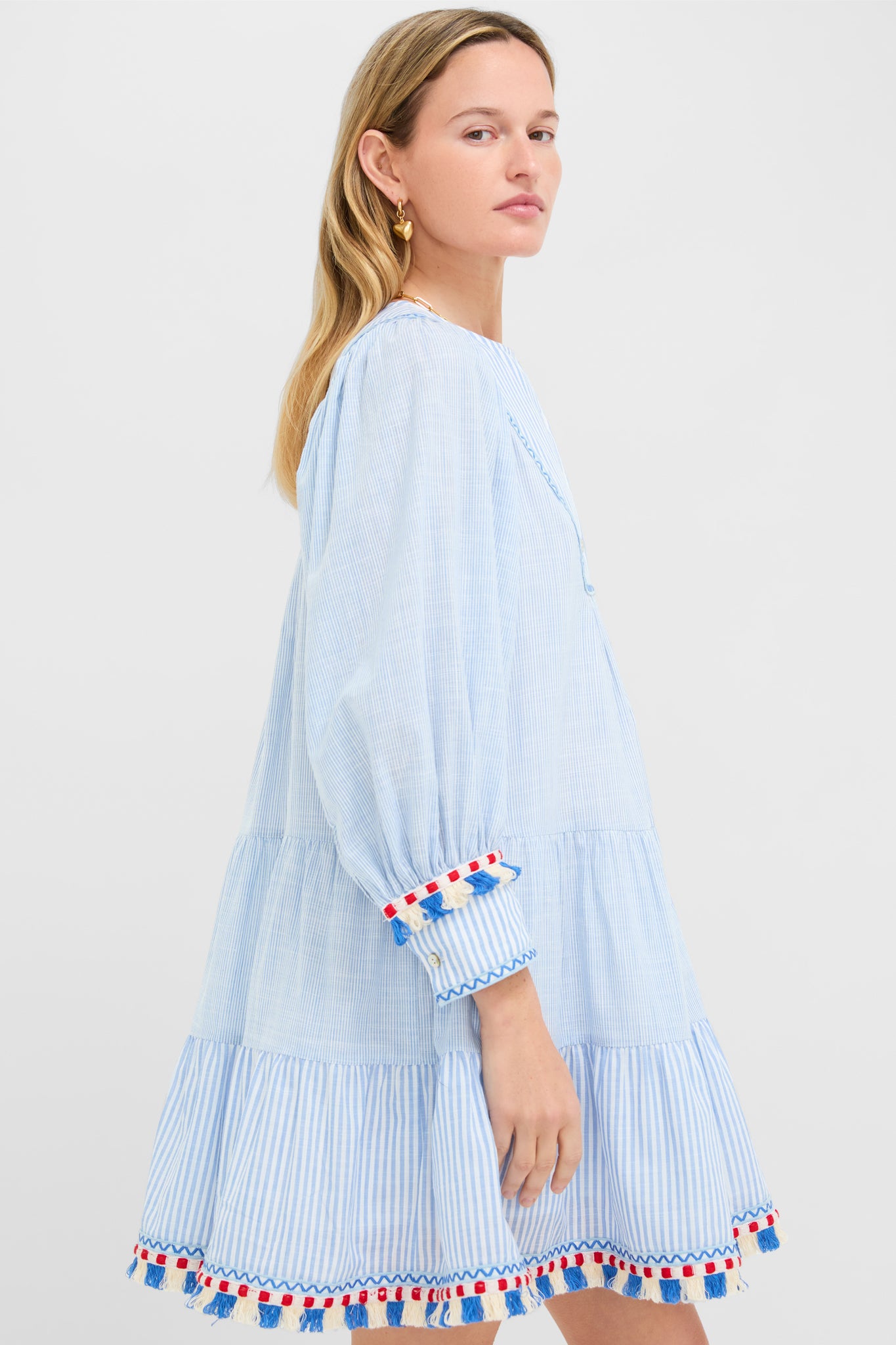 Chambray Stripe Fringe Jen Dress
