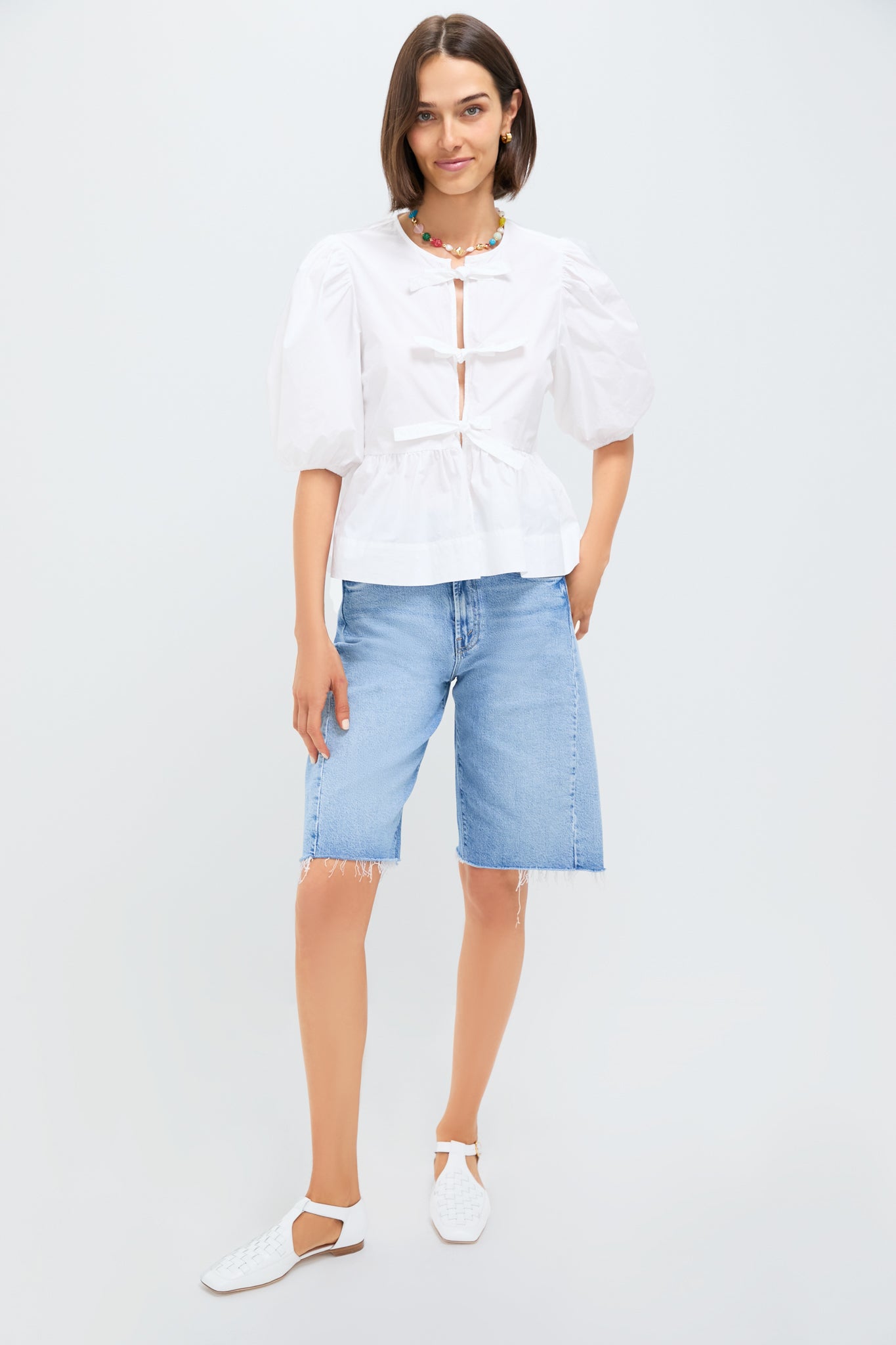 Bright White Cotton Poplin Peplum Blouse