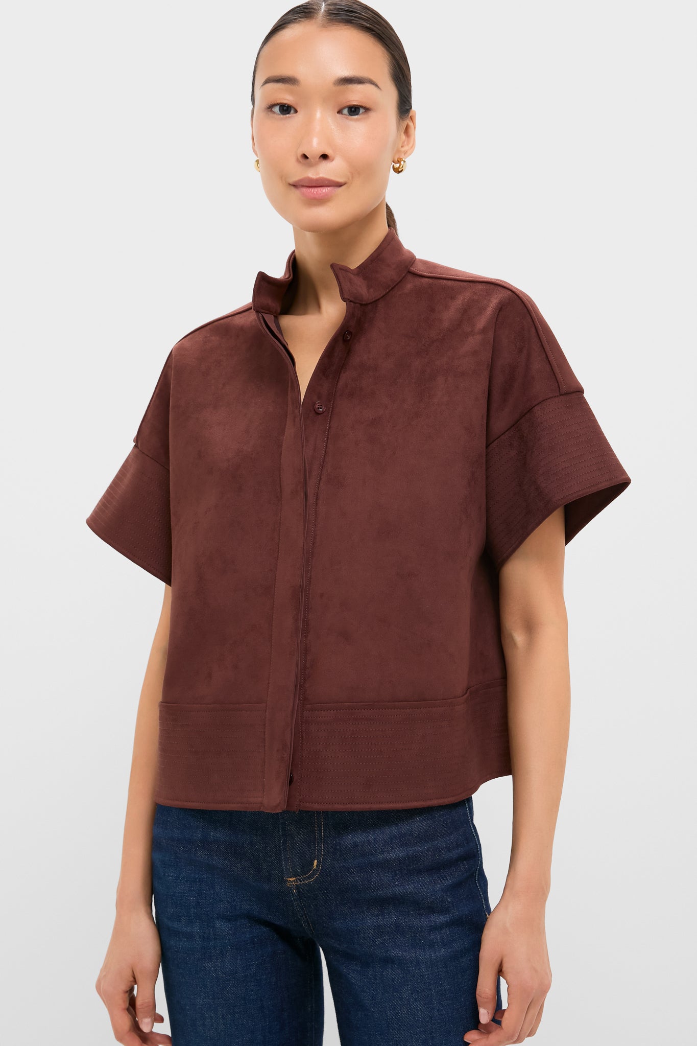 Ganache Vegan Suede Trapunto Stitch Sofia Shirt | Tuckernuck