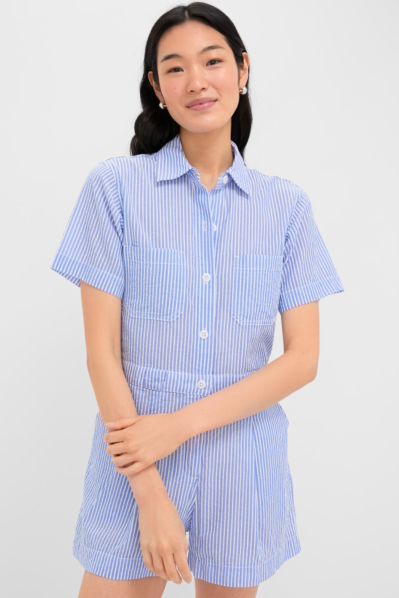 Blue and White Cassi Short Jumpsuit