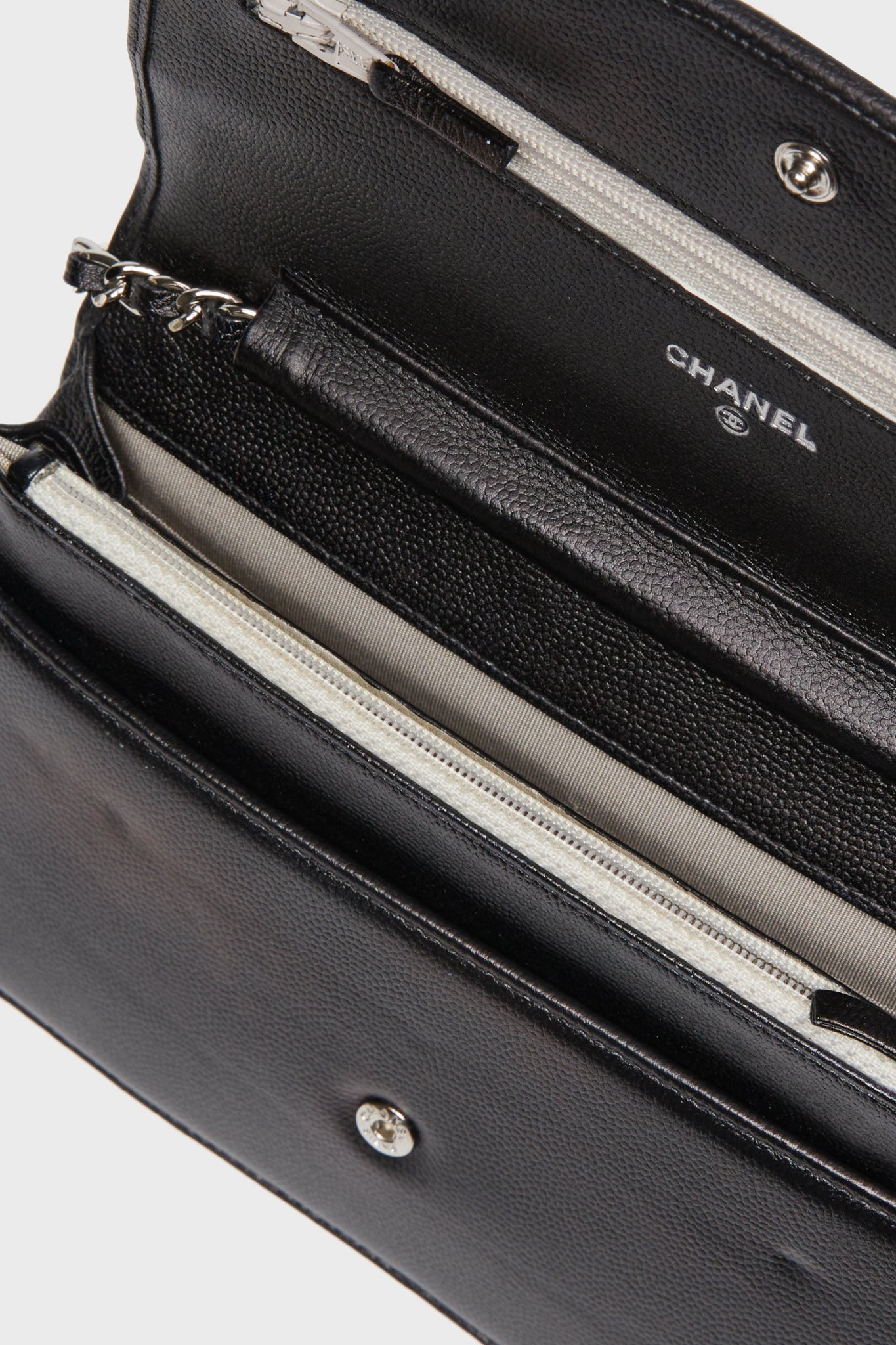 CHANEL Black Caviar Sevruga Wallet On Chain
