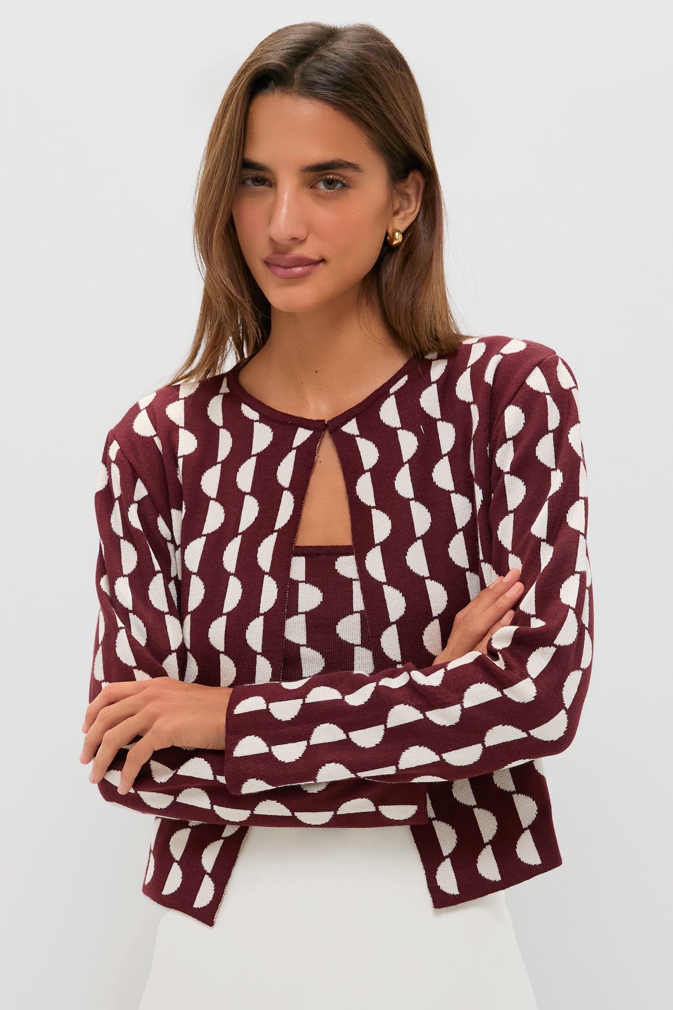 Wine and Off White Copa Knit Jacket