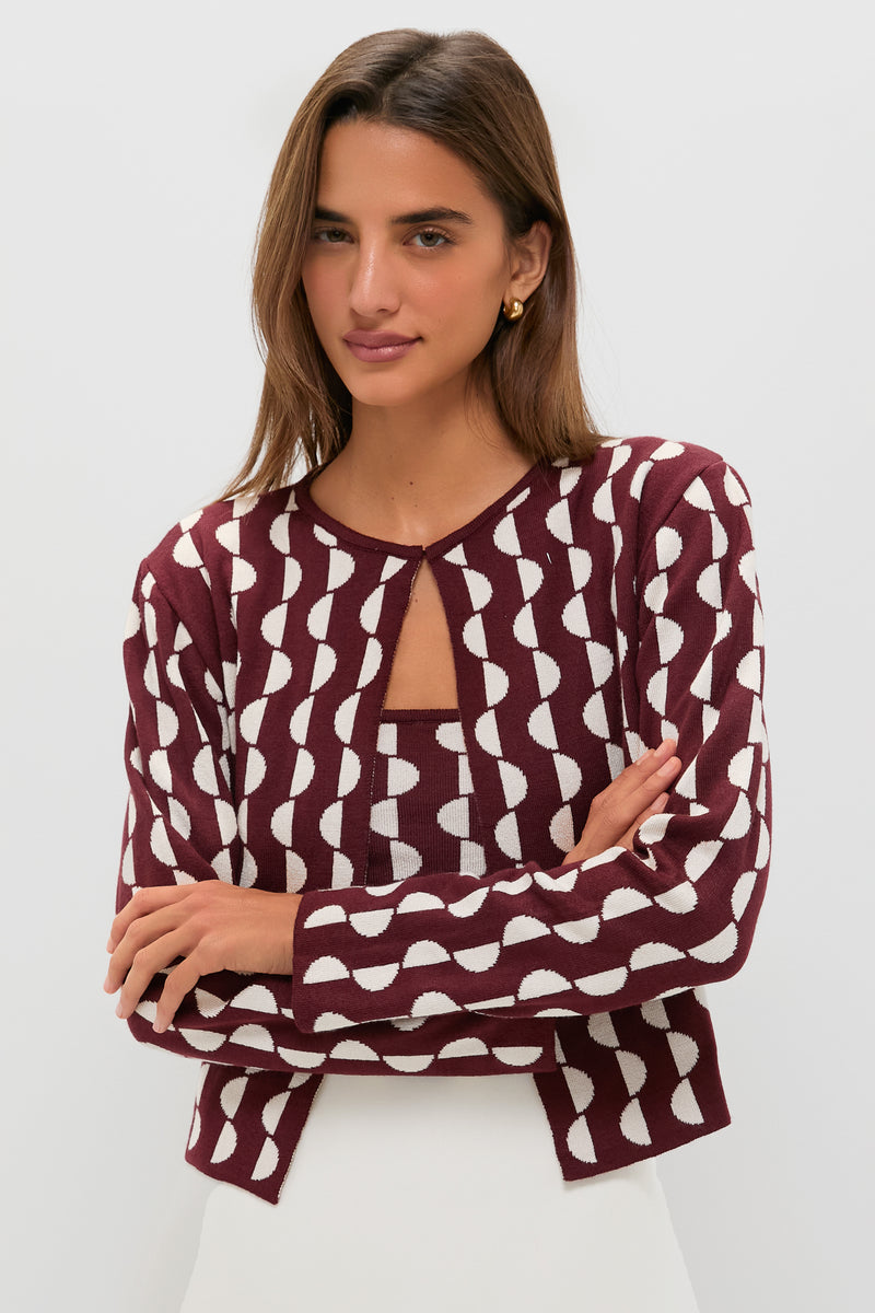 Wine and Off White Copa Knit Jacket