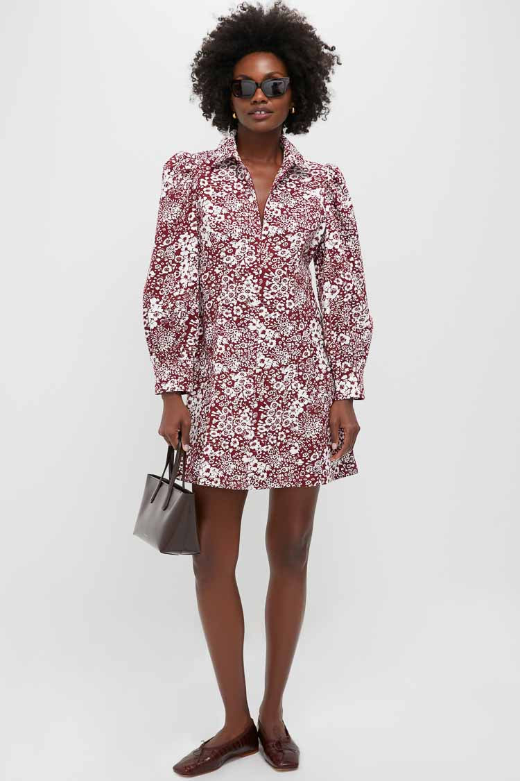 Maroon Floral Front Zip Begonia Mini Dress | Hyacinth House